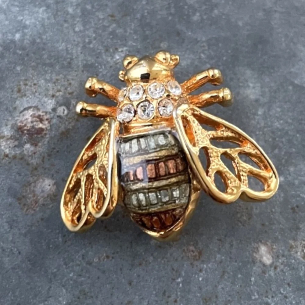 Vintage gold tone Bee multicolor Brooch with rhinestones - Picture 3 of 4